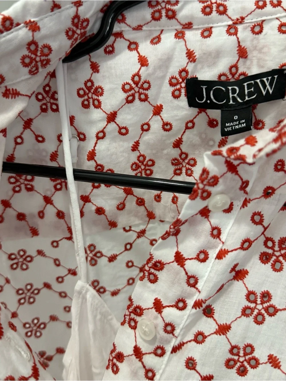 J.Crew Mini Eyelet Red White Shirt Dress Size 0 NWT Feminine